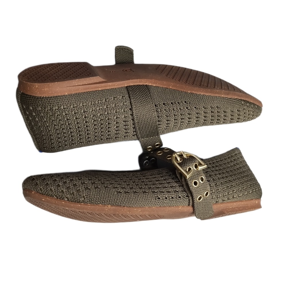 Rothy's The Max Buckle Mary Jane Flats Womens US 8M Olive Green Buckle Strap EUC